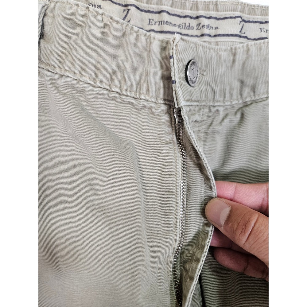 Ermenegildo Zegna Mens 40 Cotton Straight Leg Trousers Olive Drab Made in Italy - Picture 4 of 13